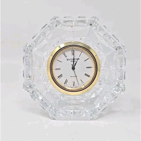 Waterford Crystal Octagonal Ireland Travel Desk Clock Works 2.75"h PB193